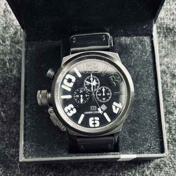 Danish Design Black Steel Oversized Chronograph Watch with Case – Men / Unisex - Picture 5 of 5